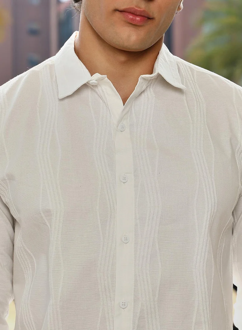 CAHOOT  Men's Daisy White Swirl-Tactile Shirt For Casual Wear | Spread Collar | Long Cuffed Sleeves | Button Closure | Shirt Crafted With Comfort Fit For Everyday Wear for Men | Best Price UAE